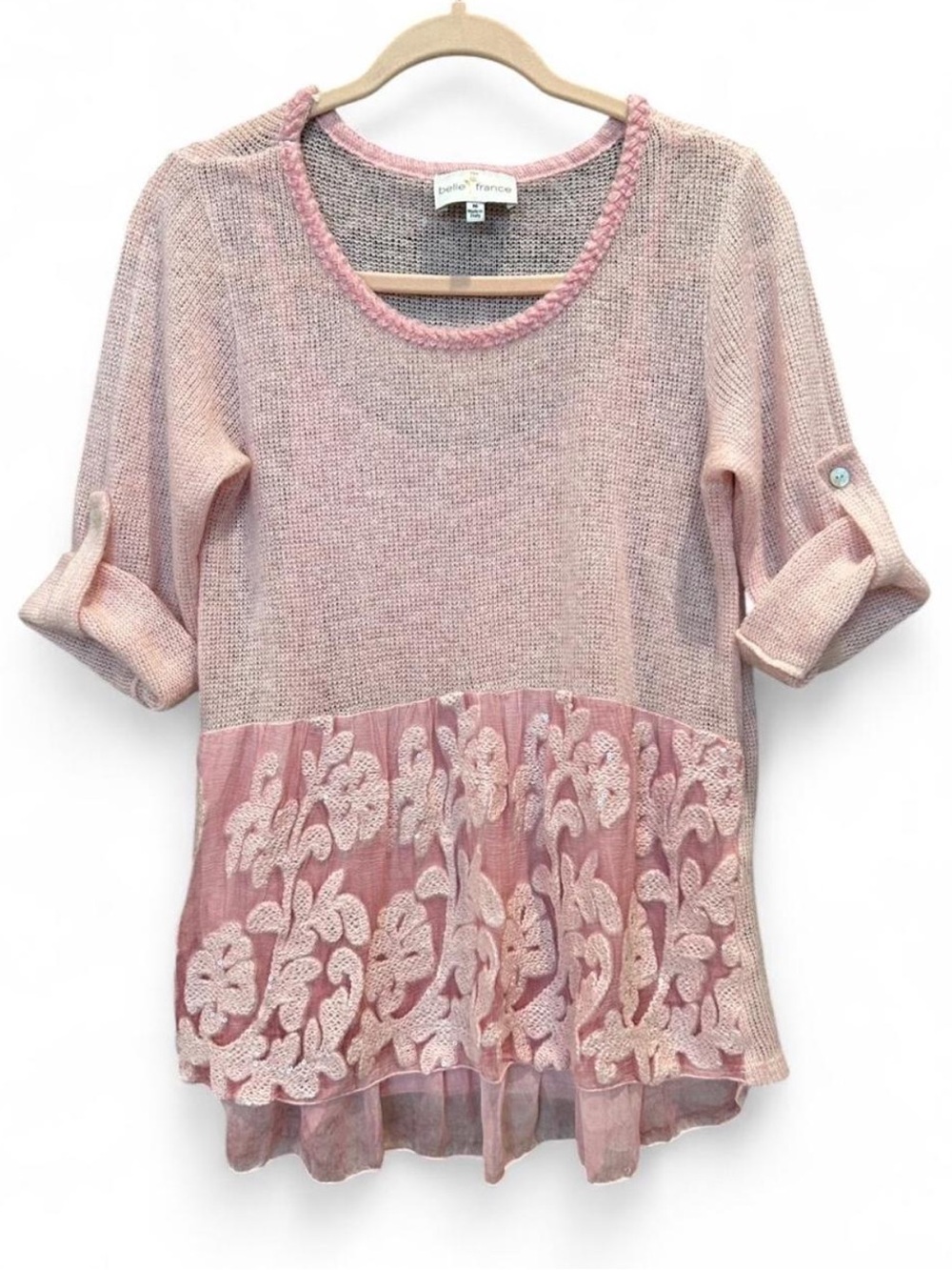 Petite Francoise Pink Lace-Hem Knit Top